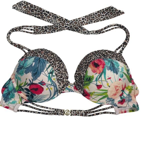 Victoria's Secret The Bombshell Animal Floral Add 2 Cups Halter Bikini Top 36B - Picture 1 of 6